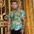 Men's Summer Slim Fashion Stretch 3D Printing Lapel Short Sleeves